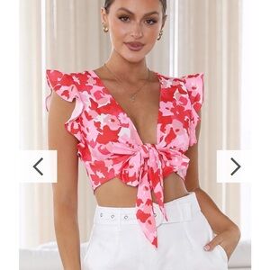 Floral Pink and Red Women's Top